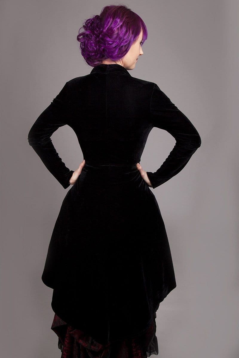 3/4 length high low black stretch velvet womens jacket made to measure in Australia