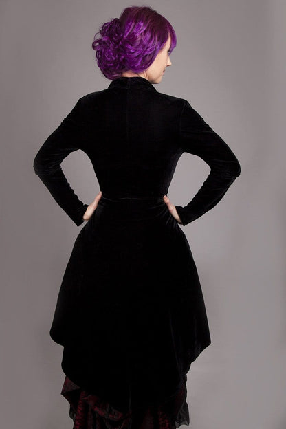 3/4 length high low black stretch velvet womens jacket made to measure in Australia