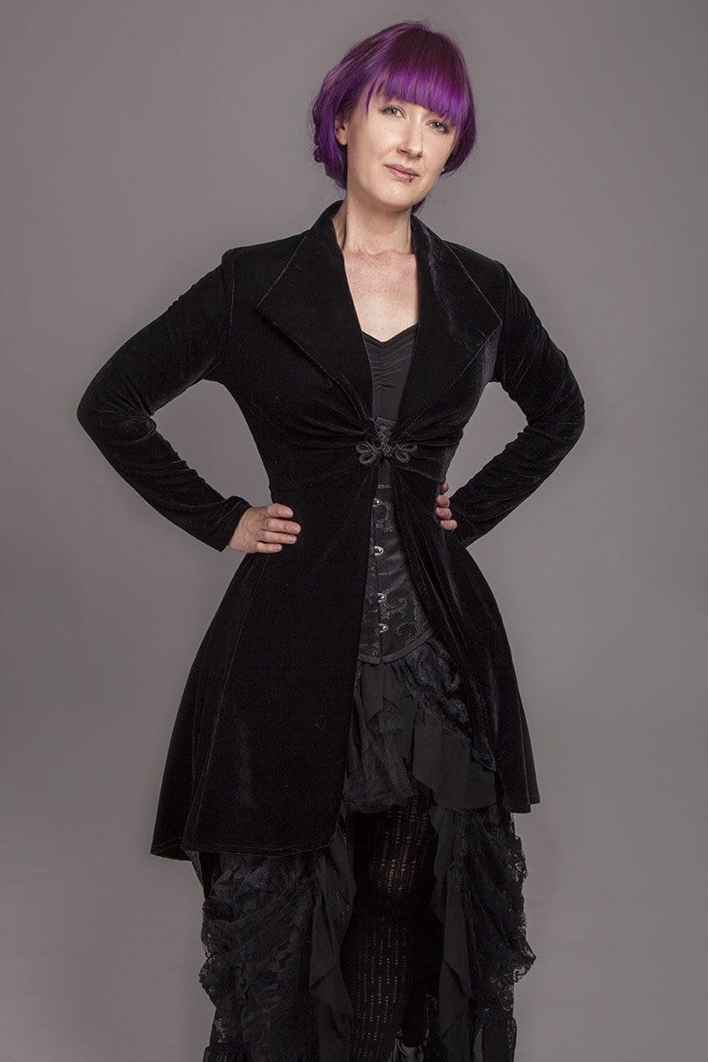 gothic velvet high low jacket with frog clasp made to measure in Australia