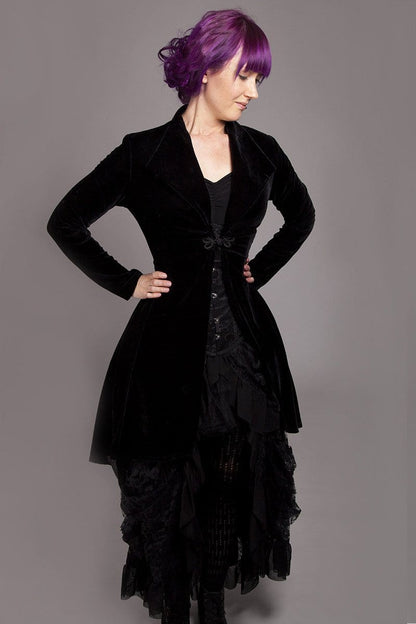 3/4 length black stretch velvet womens jacket made to measure by Gallery Serpentine in Australia