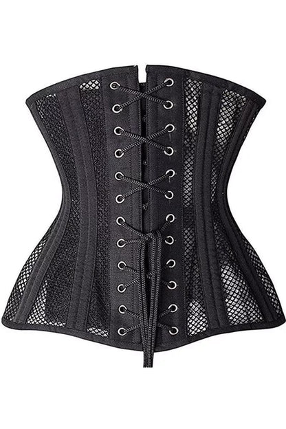 back view 2 of the LONGLINE Waist Control Corset that is double steel boned, made from heavy duty mesh and cotton