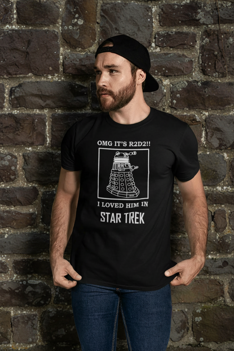 Brad, star trek, dr who, star wars fan wearing the confused meme tshirt in black cotton