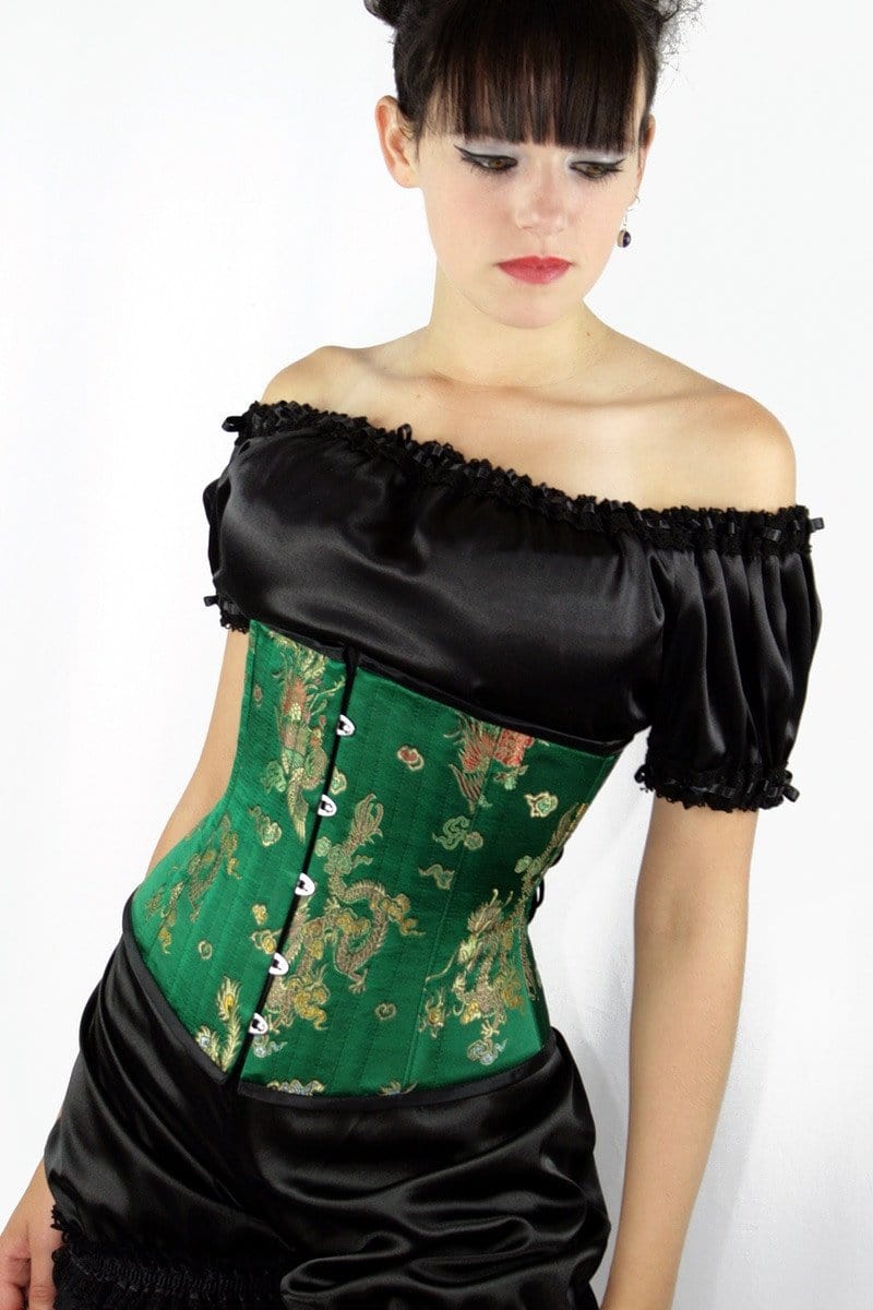 Princess Jade & the Dragon An oriental inspired corset with stunning brocade in a strong waist cinching style. Hand made corsetry in Sydney,Australia. Victorian Chinese style corset.