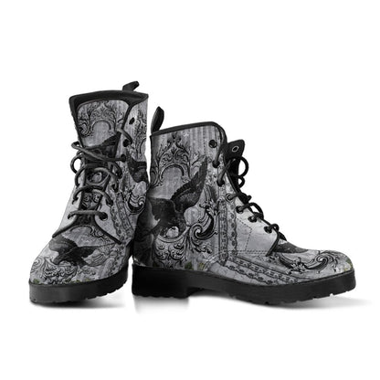 pair of the Black gothic raven vegan leather boots