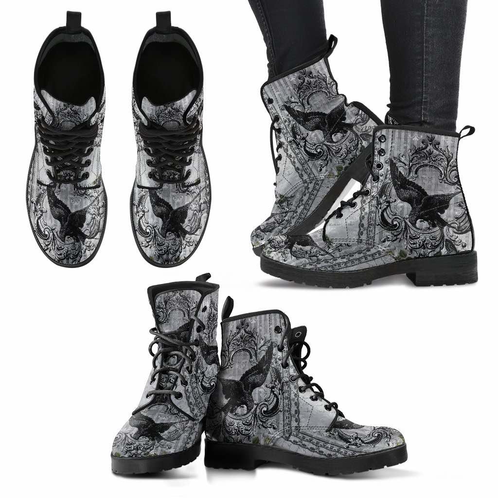 showing all angles on the Black gothic raven vegan leather boots