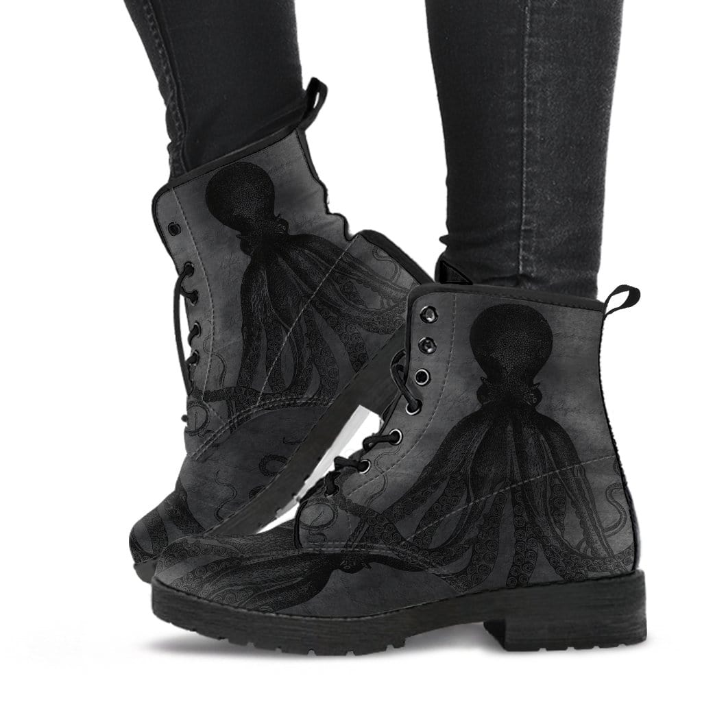 biologist wearing the Straight Up Kraken Cthulu boots at Gallery Serpentine