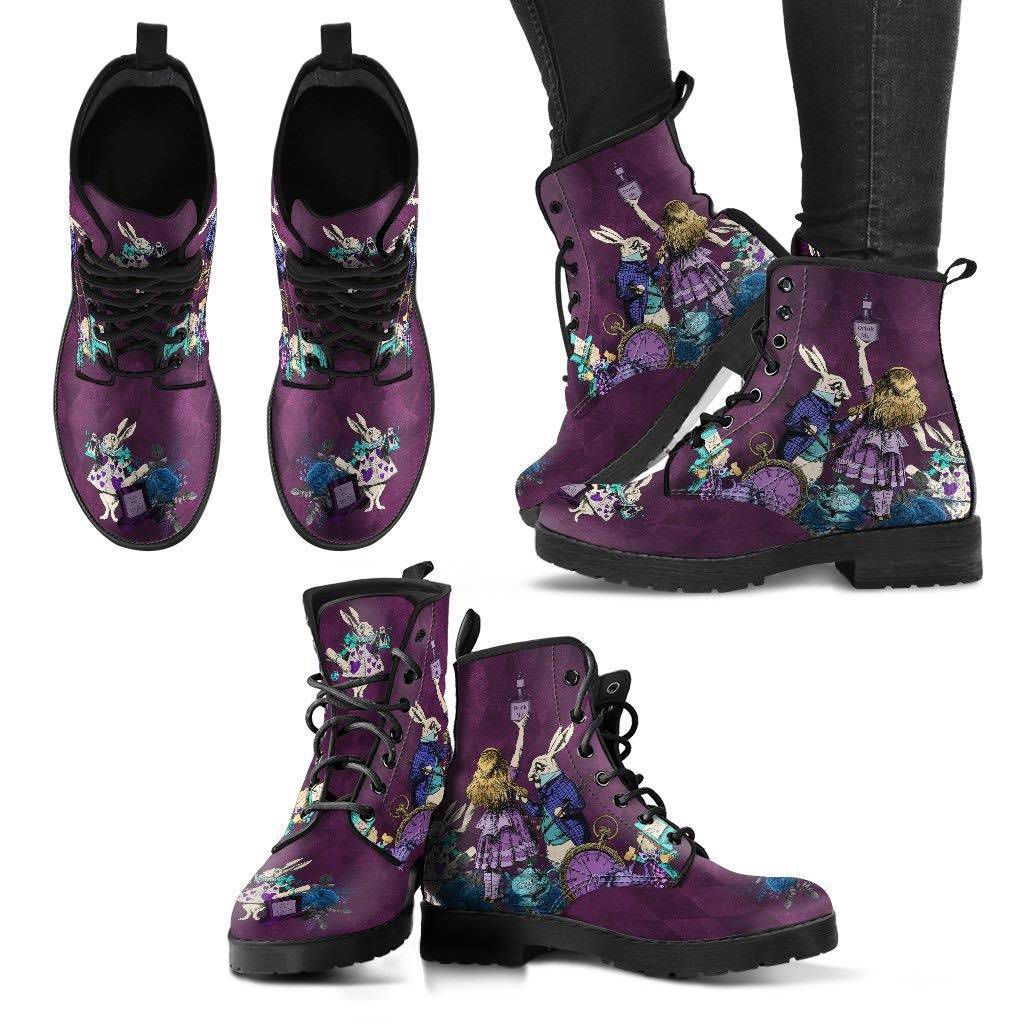 Alice in Wonderland Gothic Vegan Women's Boots, FREE Shipping