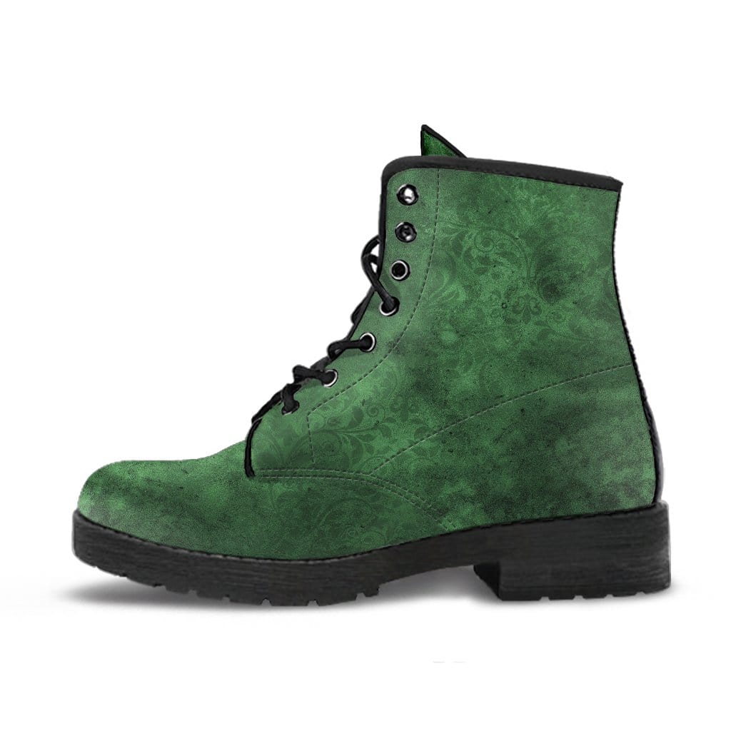 side view of the Green gothic grunge vegan leather boots