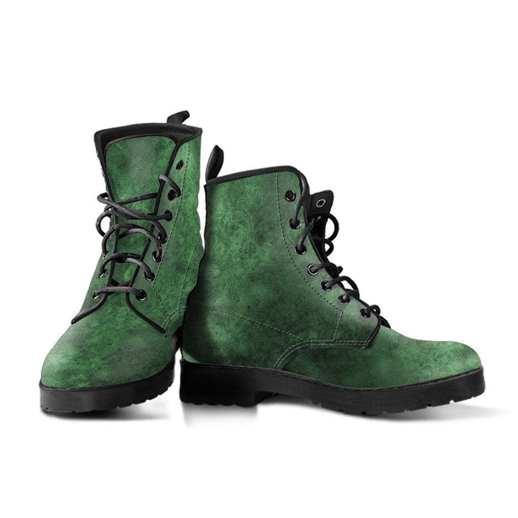 Invisible man wearing the Men's green grunge gothic vegan leather combat boots