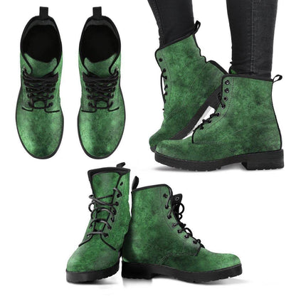 all the angles showing on the Green gothic grunge vegan leather boots