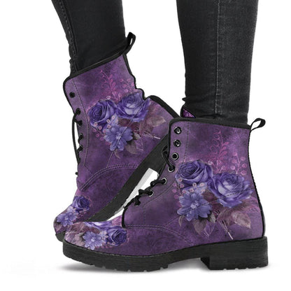walking legs in the  my mystery roses purple toned womens vegan boots