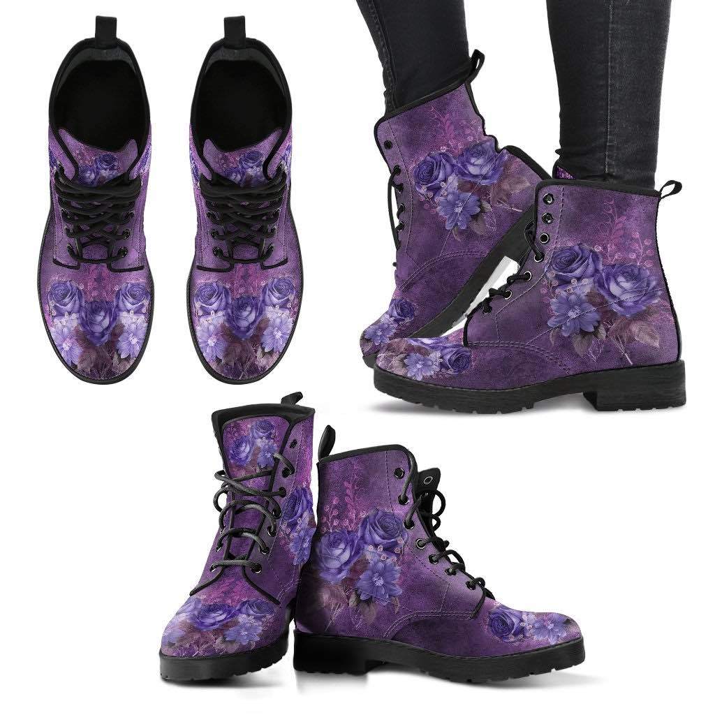 views of the my mystery roses purple toned womens vegan boots