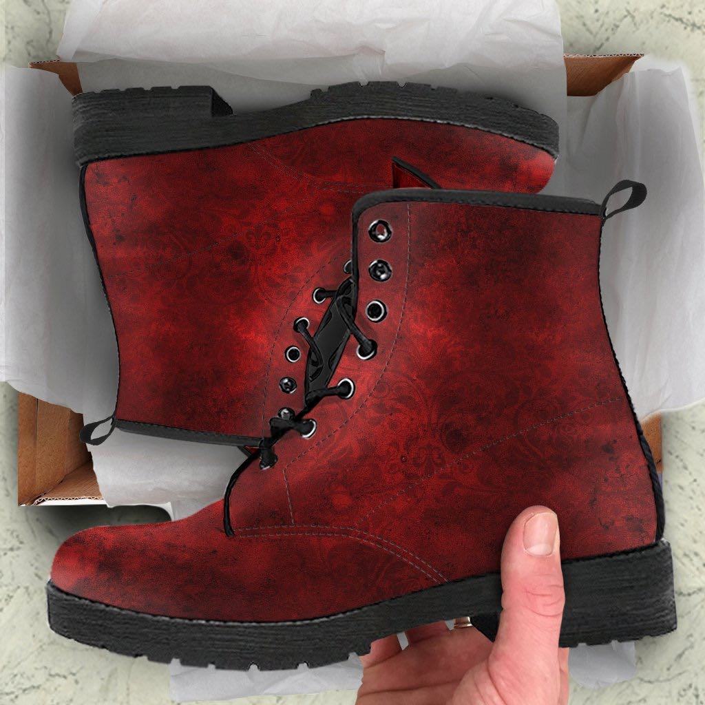 Red Gothic Grunge, Men's Vegan Boots, FREE Shipping