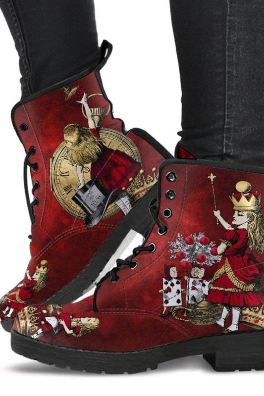 red themed Alice in Wonderland boots