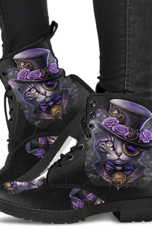 Purple Steampunk Cat, Women's Boots, FREE Shipping