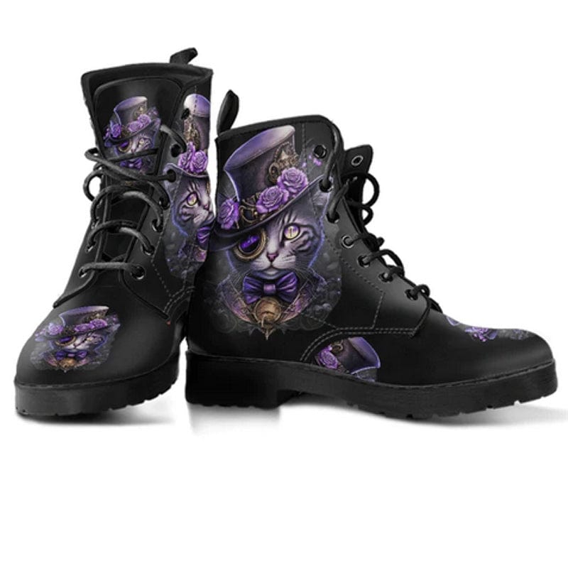 国内で当店のみ ADC - Stardust Cat-Ear Black Boots-Purple Classic Purple / Gothic, Punk, Combat Boots in Unisex Casual