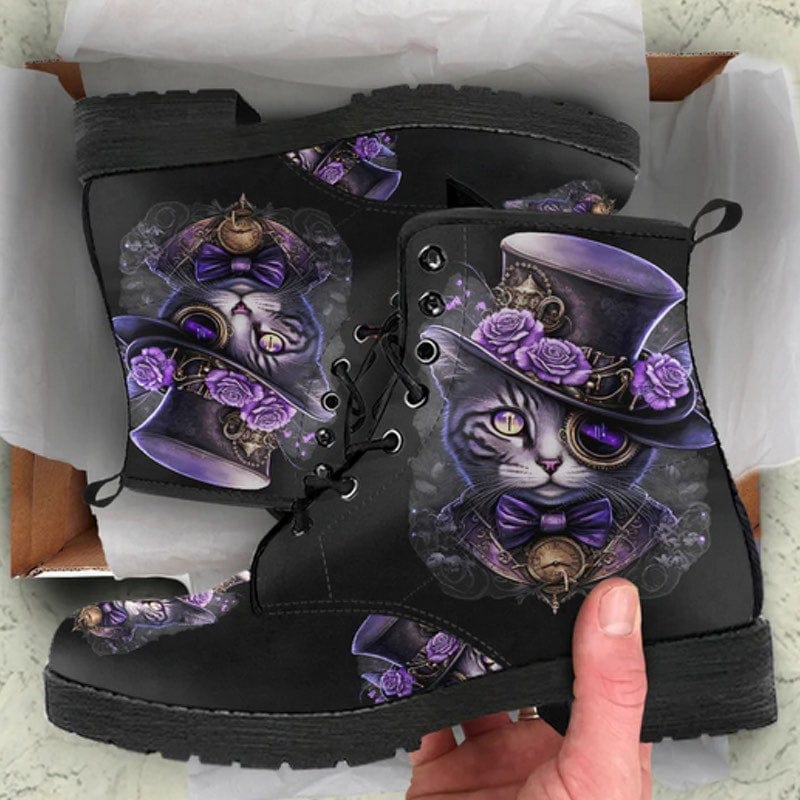 Purple Steampunk Cat, Women's Boots, FREE Shipping