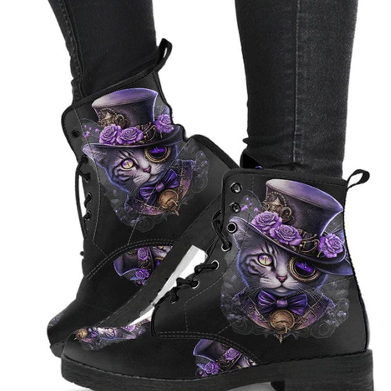Purple Steampunk Cat, Women's Boots, FREE Shipping