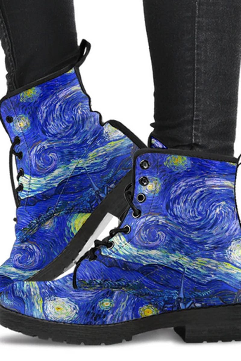 Starry Night Van Gogh vegan combat boots