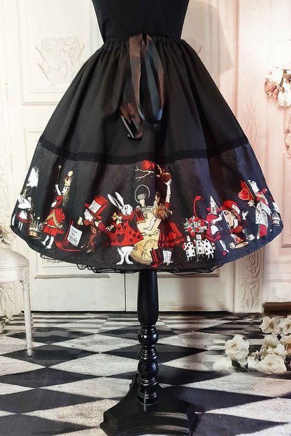 showing the Alice in Wonderland skirt worn over the black 50s petticoat