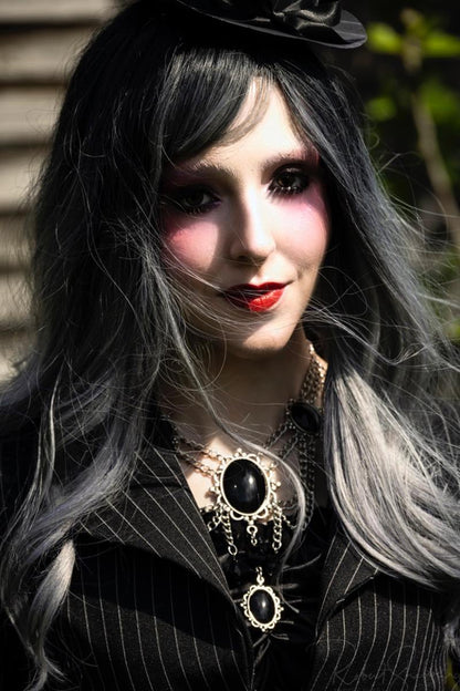 close up on gothic victorian model wearing Gallery Serpentine clothing