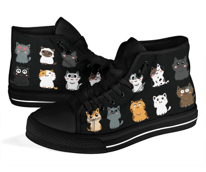 cute cats print on womens high top sneakers for christmas gifting