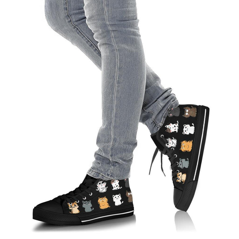 student wearing the cute cats print on womens high top sneakers