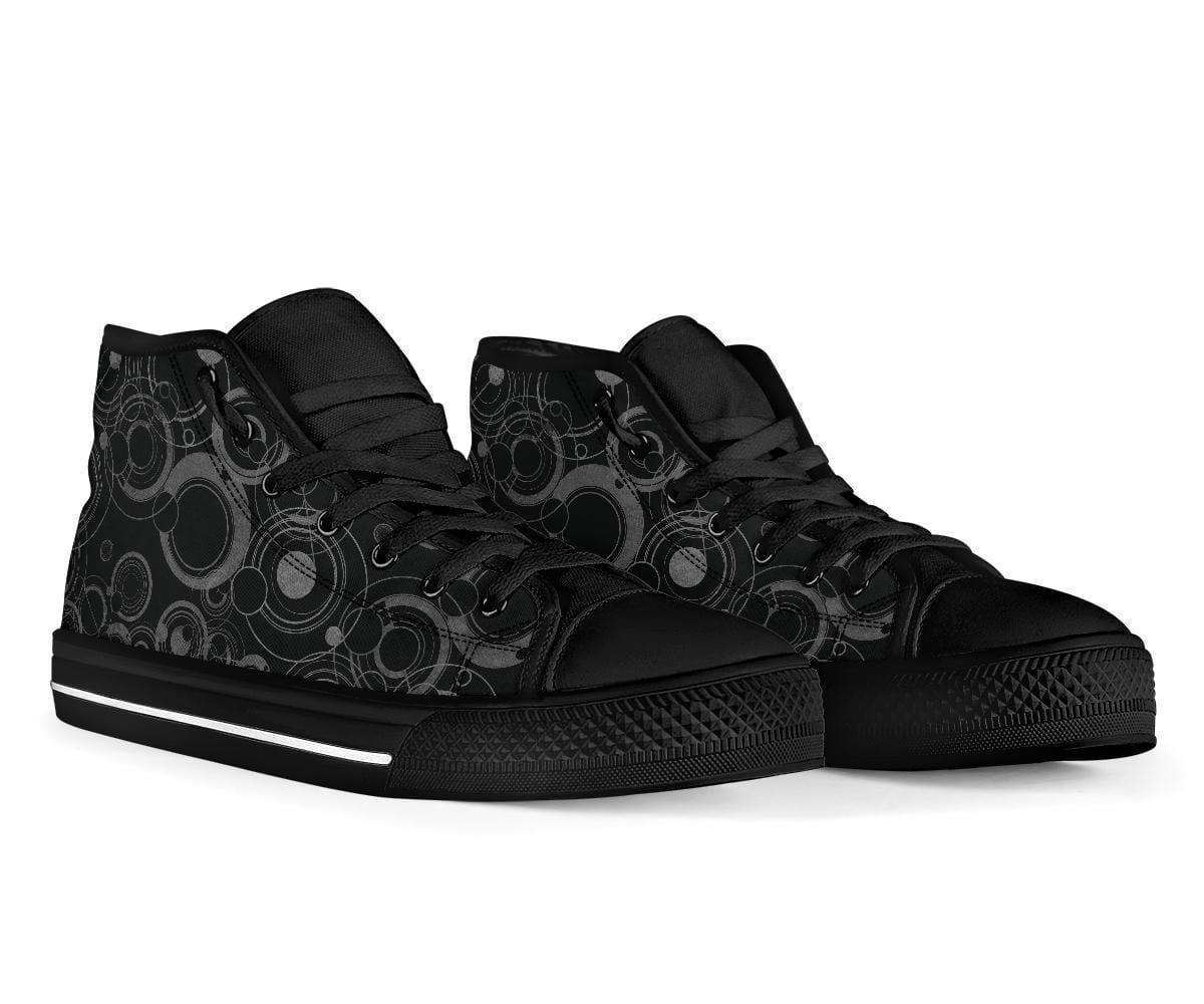 front view of Black & grey gallifreyan language on men's canvas high top sneakers