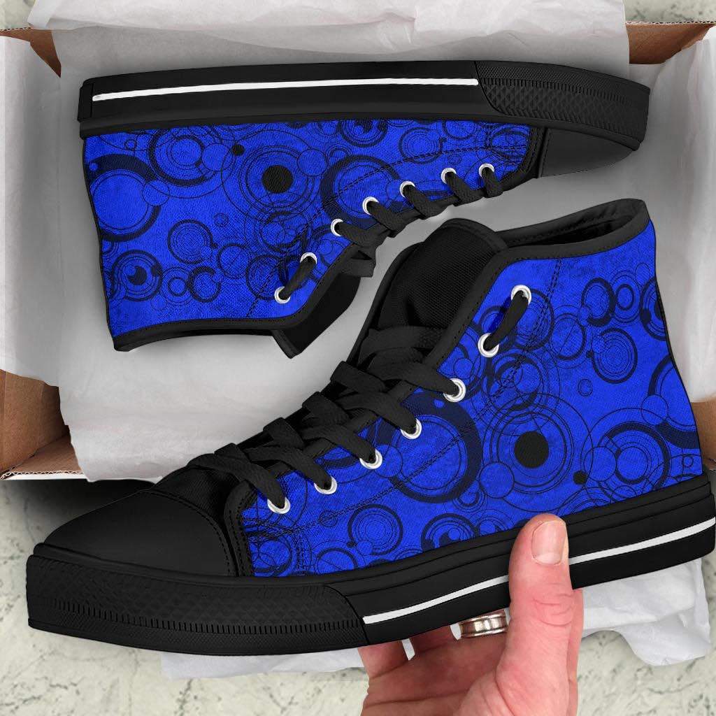how the new blue Gallifrey language high top sneakers at Gallery Serpentine look when unboxed