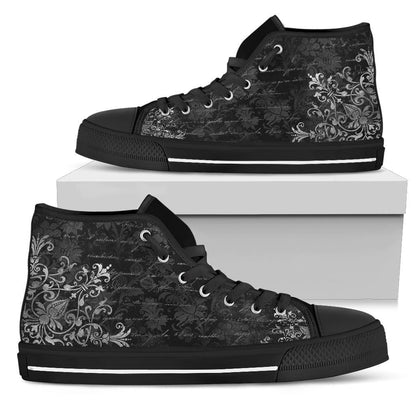 side view of the Gothic Ghost Writer mens canvas high tops at Gallery Serpentine