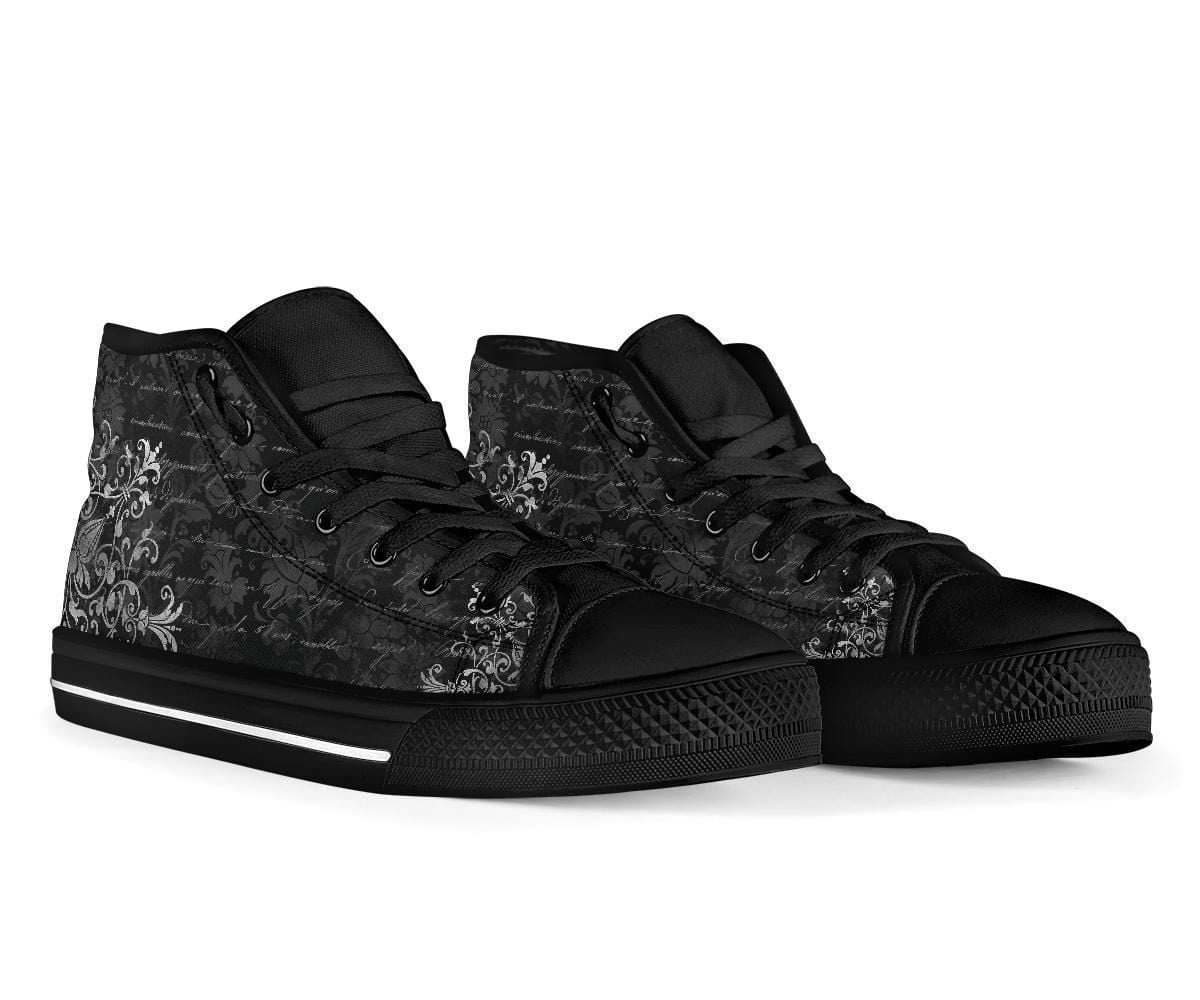 front view of the Gothic Ghost Writer mens canvas high tops at Gallery Serpentine