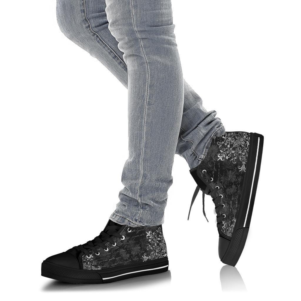 gothic man wearing the Gothic Ghost Writer mens canvas high tops at Gallery Serpentine