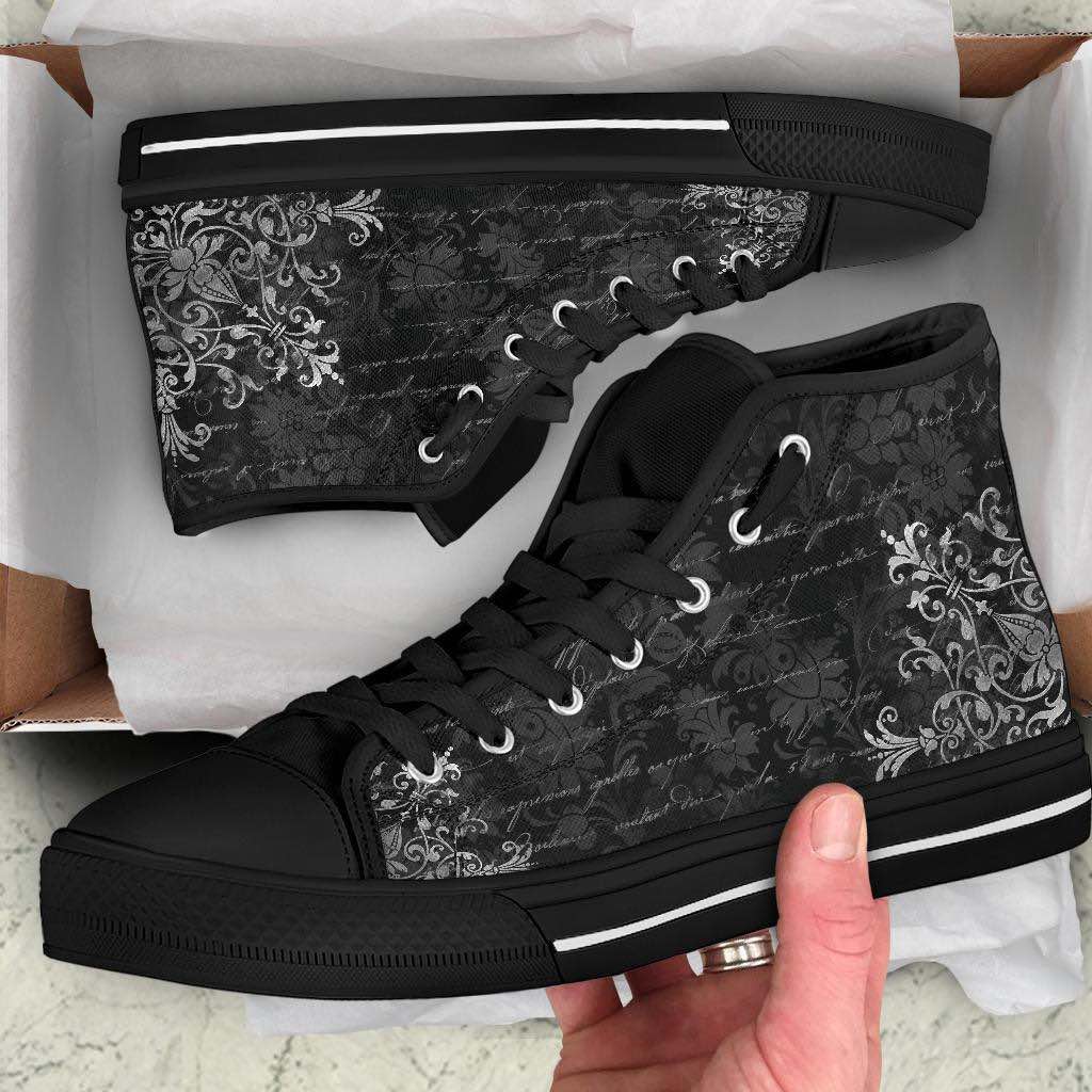 how the Gothic Ghost Writer mens canvas high tops at Gallery Serpentine look when they arrive