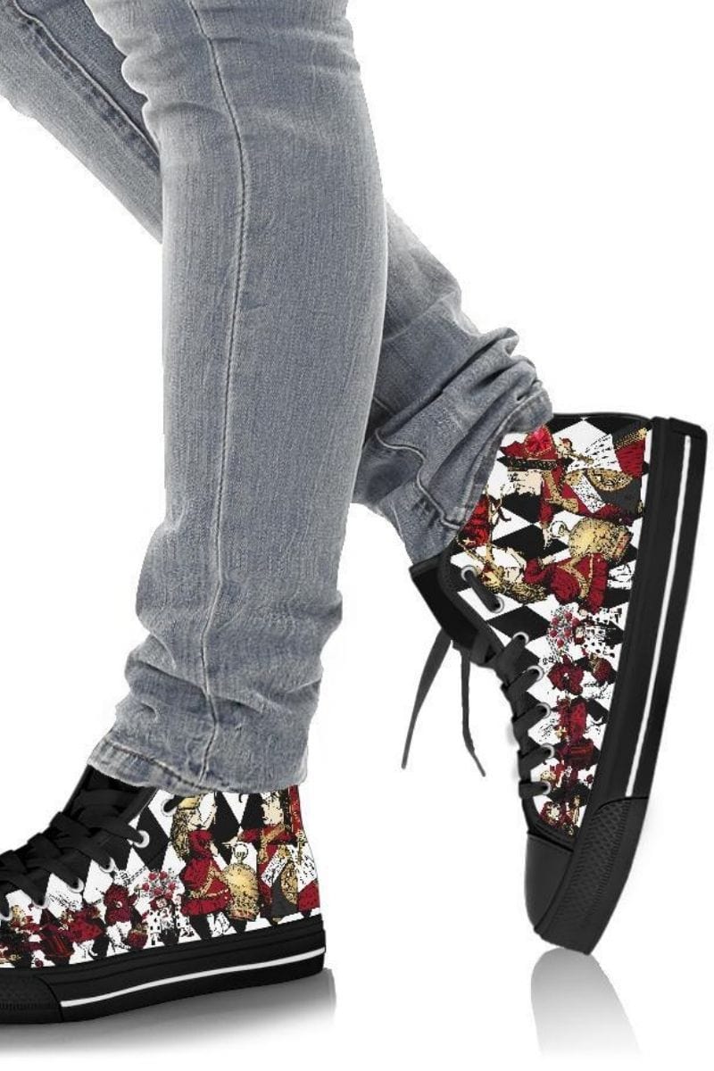 Alice in Wonderland custom printed and made canvas high top sneakers