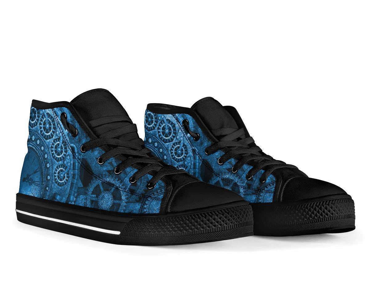 front view of the blue steampunk clockwork women's sneakers