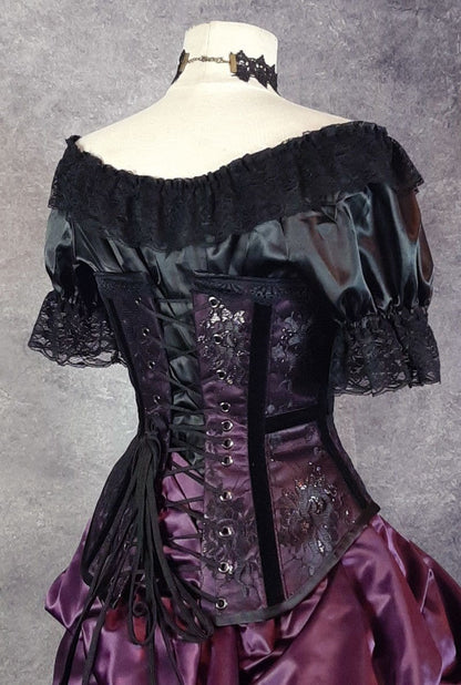 flattering under corset top 'Chemise' made from black satin for a romantic victorian look for corset wearers