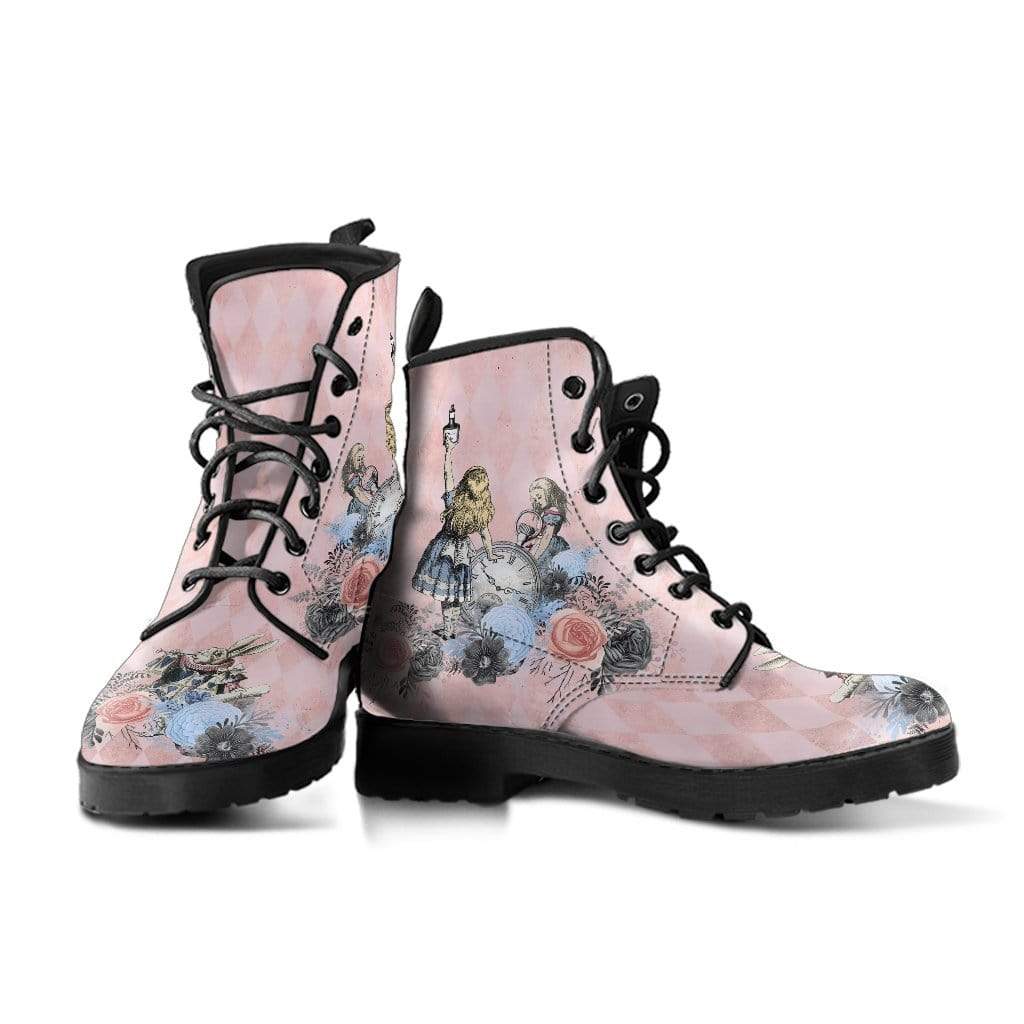 quality custom printed vegan Alice in Wonderland boots