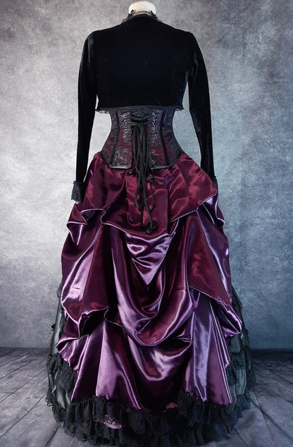 showing how the Amethyst Beauty victorian bustle skirt looks when worn over another petticoat hoop skirt