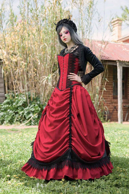 red gothic victorian wedding dress with corset