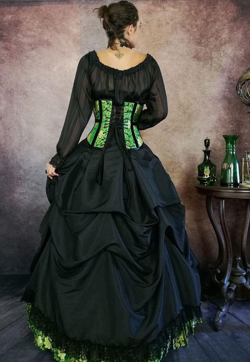back view of the Emerald Majestica corset gown from Gallery Serpentine