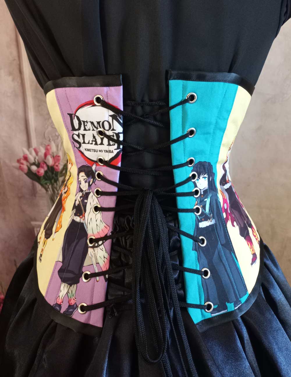back view of the lacing and eyelets of the Demon Slayer corset
