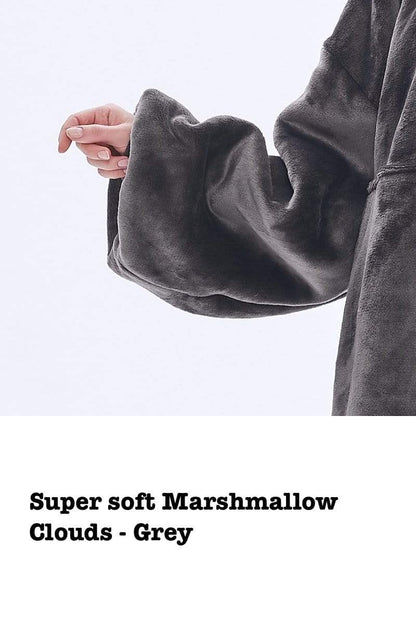 dark storm grey oodie type hoodie called the Marshmallow showing the sleeve