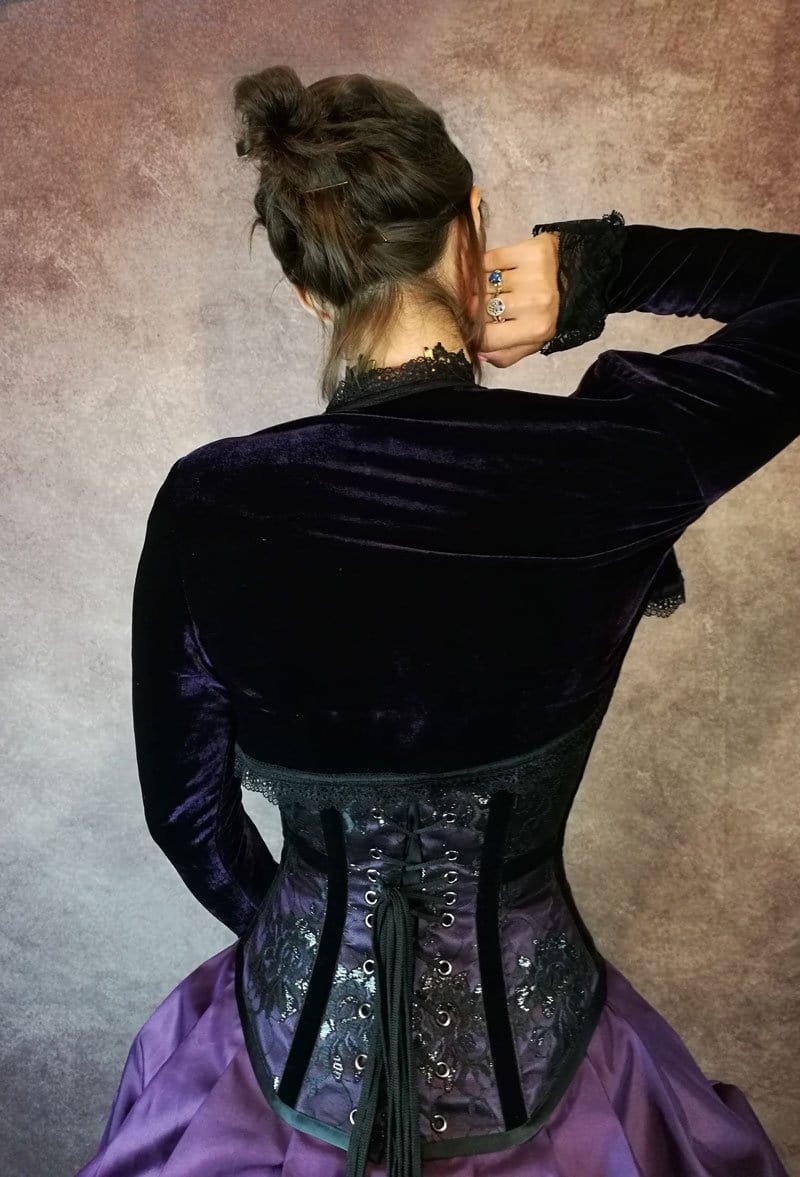 back view of the purple velvet bolero
