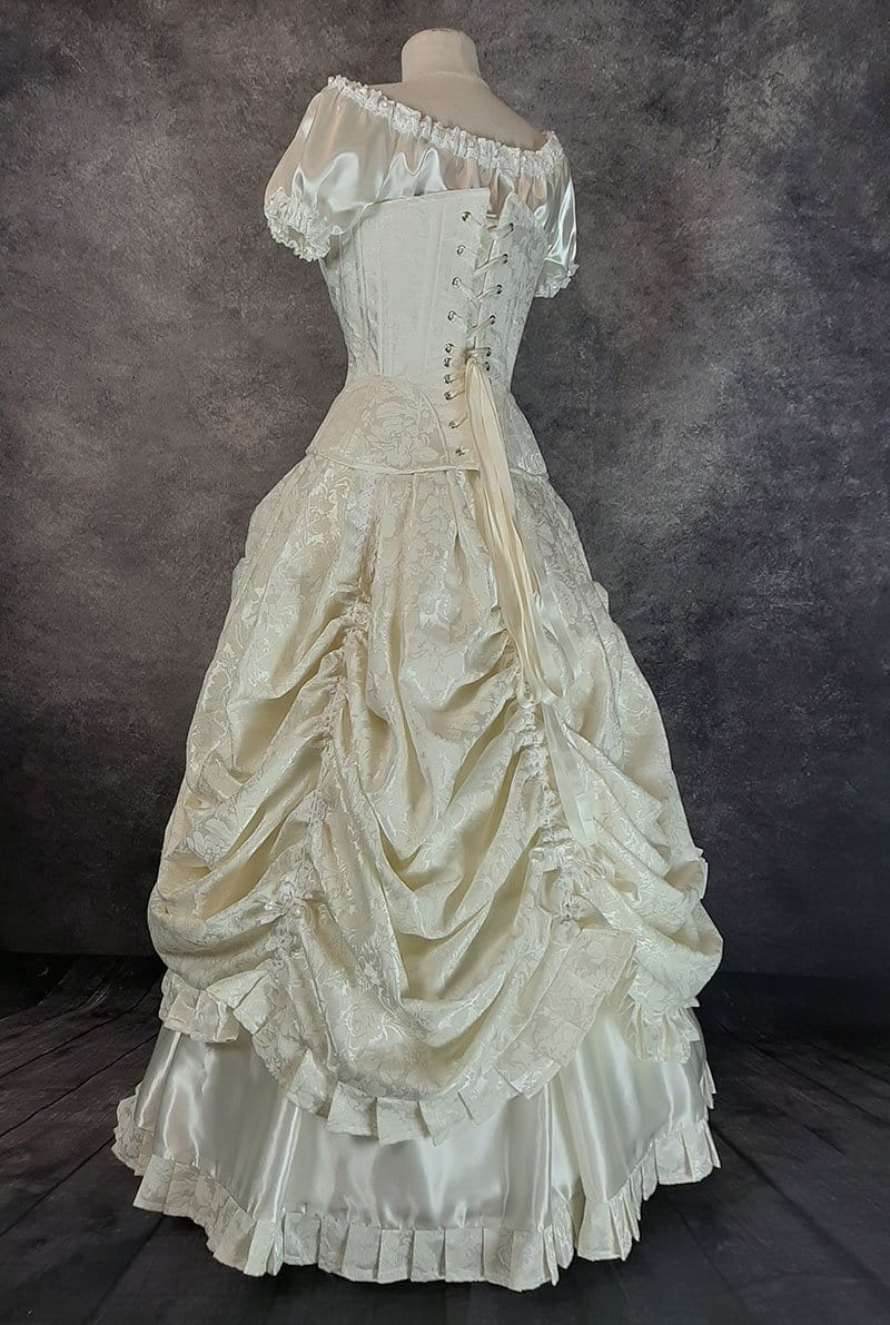 side back view of the ivory victorian style corset wedding dress made in Australia, custom sized