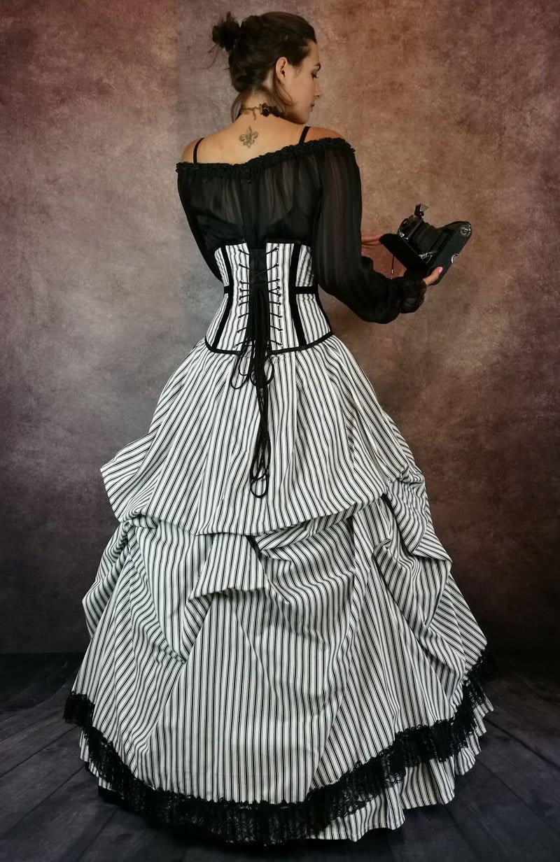 back view of the Victorian Picnic Gown showing the under bust corset