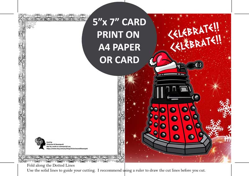 Doctor Who Printable Christmas Card - Dalek Christmas Card - Instant download Printable Card