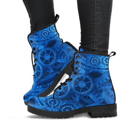 steampunk fan walking in blue steampunk mens vegan boots