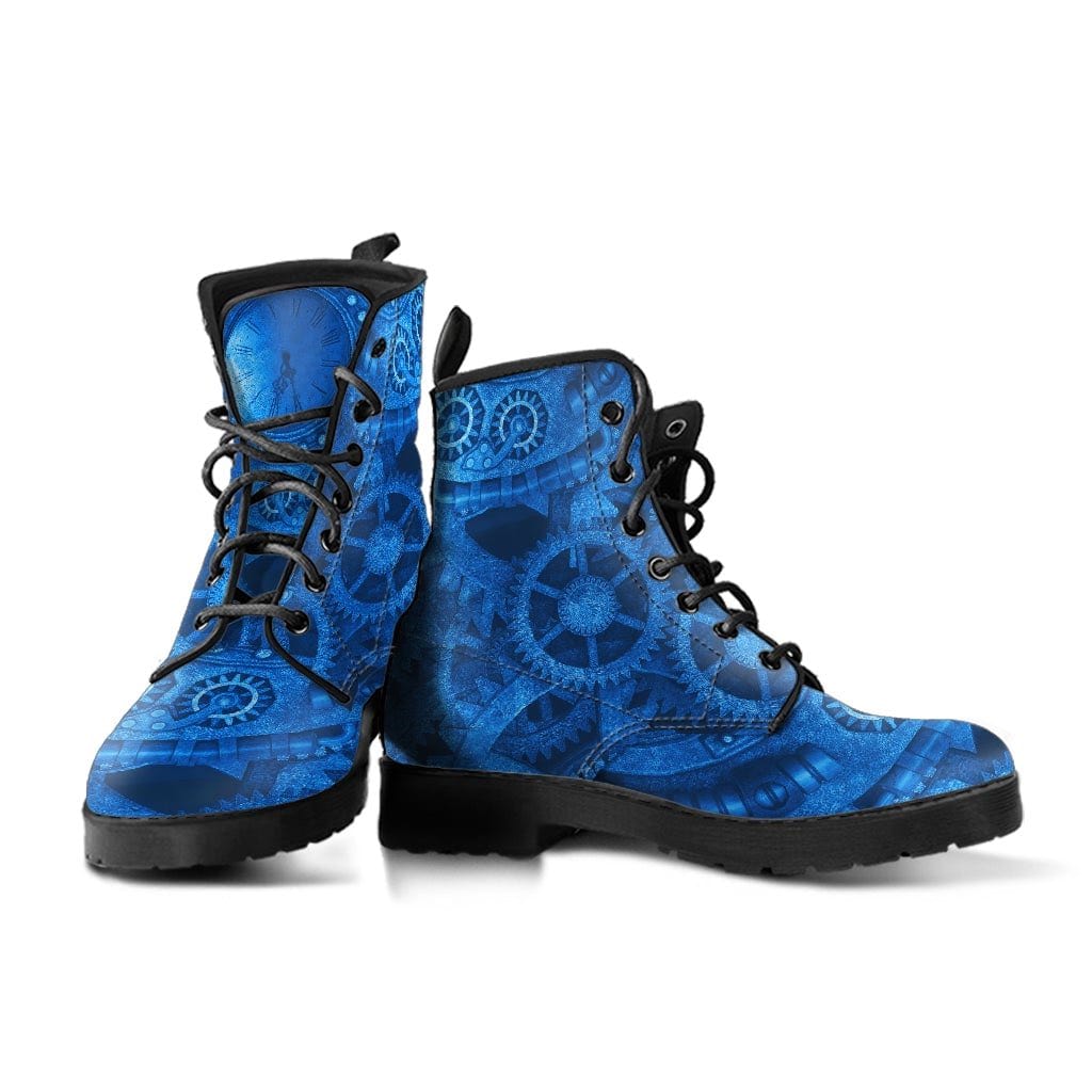 pair of bright blue steampunk boots for men