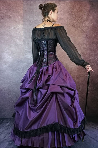 back view of the amethyst purple victorian style ball gown skirt to be worn with a corset