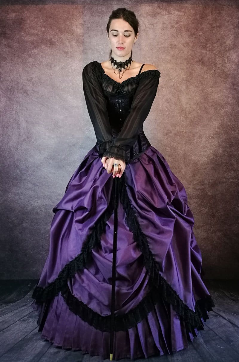 front view of the Amethyst Majestic gothic ball or wedding gown made in Australia to measurements by Gallery Serpentine